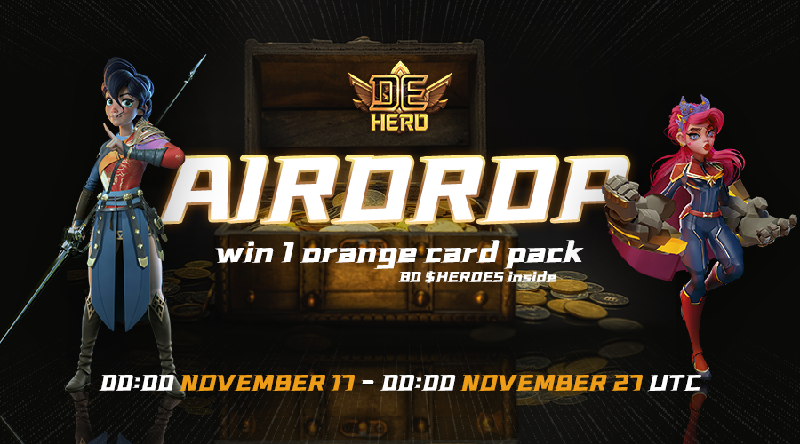 DeHero_official's tweet photo. 🚨AIRDROP time!

💪Let's increase #DeHero followers to 12k together
1 random winner will get 1 orange card pack ($250)

Every 2k followers on top of 12k — 1 more card pack!

1⃣ Follow @DeHero_official
2⃣ Like &amp; RT
3⃣ Join https://t.co/2CfupoqufA
4⃣ Submit: https://t.co/PIKgQhCqGM https://t.co/5FgZJ9emhm