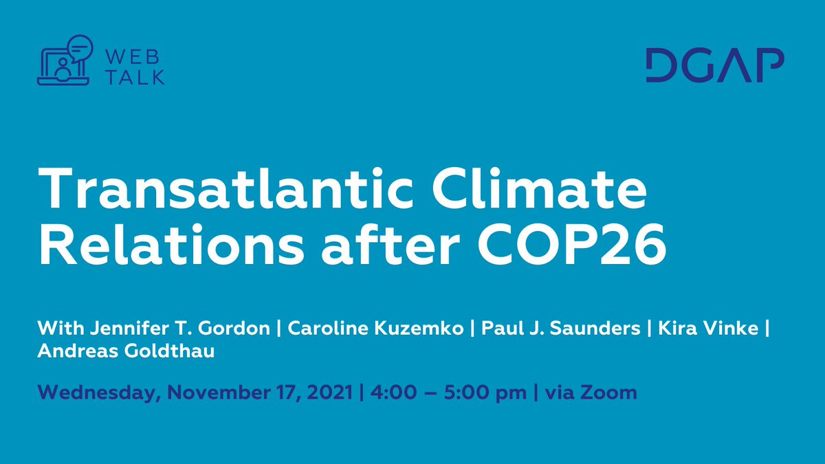 Update 🚨 We are pleased to announce that @CarolineKuzemko will join our roundtable w/ @EIRPenergy on transatlantic #climatepolicy this afternoon feat. @KiraVinke, @goldthau,  @JenniferTGordon & @1796farewell as @PeterJNewell_ cannot attend. Sign up now: on.dgap.org/3niMnxC
