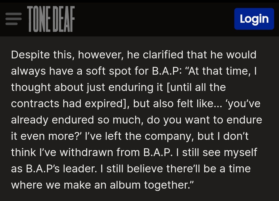 BAPancakes's tweet photo. "I still see myself as B.A.P’s leader. I still believe there’ll be a time where we make an album together.” 
- @BAP_Bangyongguk #BAP https://t.co/3S8WvPvuS1