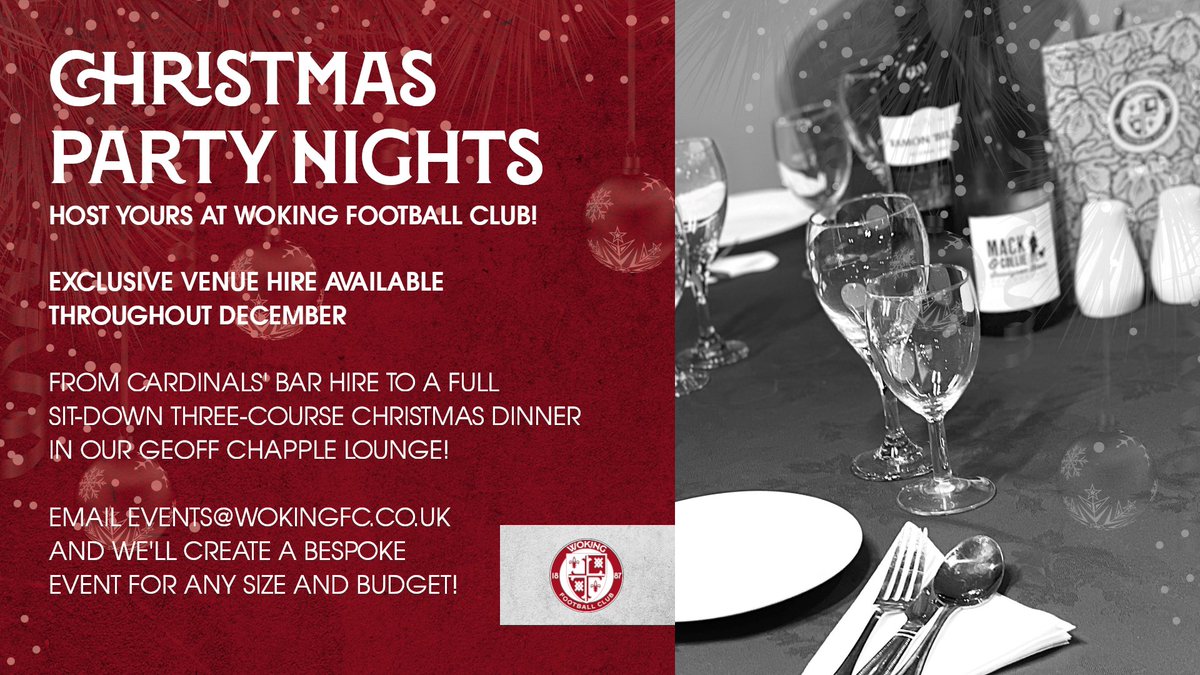wokingfc's tweet image. It's time to start organising the best Christmas party in town! 🎉

📧 events@wokingfc.co.uk
