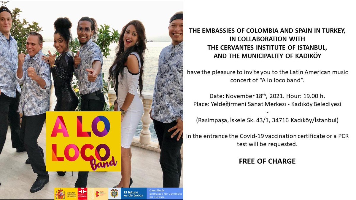 🗓️18’i Perşembe: Haftasonuna yaklaşırken, bol eğlenceli, güzel bir ritimle giriyoruz. Kolombiyalı grup <a href="/ALOLOCOBAND/">A LO LOCO BAND</a> konseri.
Kolombiya müziğinin enfes versiyonları, Yeldeğirmeni Sanat'ta, saat: 19.00’da. 🕖
Ücretsiz etkinlik.
<a href="/kadikoybelediye/">Kadıköy Belediyesi</a> <a href="/emcolturquia/">Colombia en Turquía</a> <a href="/EmbEspTurquia/">España en Turquía</a>