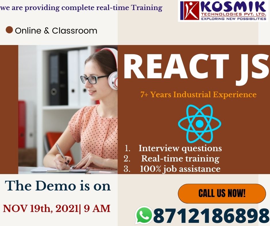 Kosmikteck's tweet image. React Js training in Hyderabad
derabadhttp://bit.ly/2KKDgEO
Phone no: 8712186898
#Reactjsonlinetraining #Reactjs #reactjsdeveloper #reactjsdevelopment #Reactjstraining #reactjsonlinetrainingindia