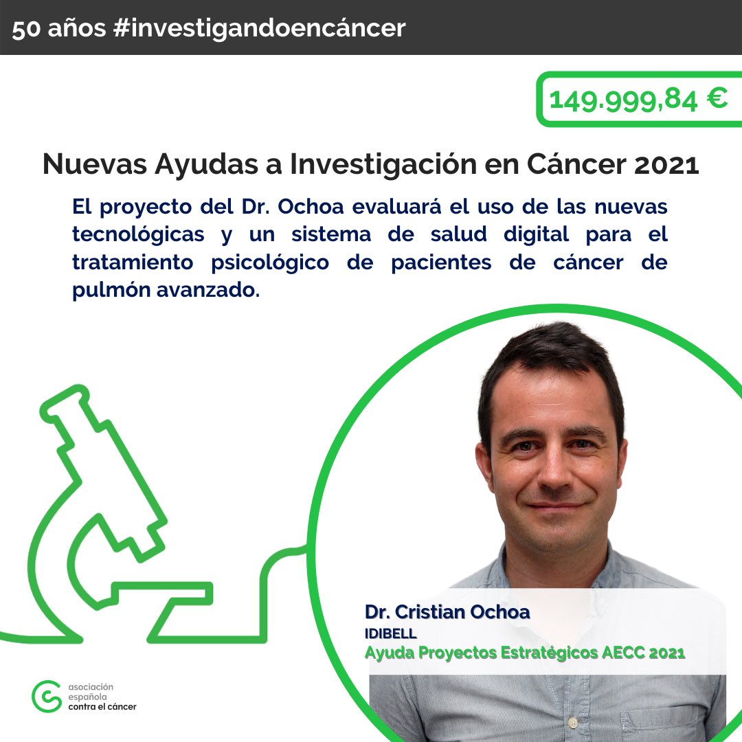 🥇¡Gran noticia! Muy contentos de que la <a href="/ContraCancerEs/">Asociación Española Contra el Cáncer</a> financie nuestro proyecto de dar acceso a un tratamiento psicológico temprano en cáncer de pulmón avanzando mediante #eHealth en @ICOnoticies y <a href="/idibell_cat/">IDIBELL</a> 😄😄😄