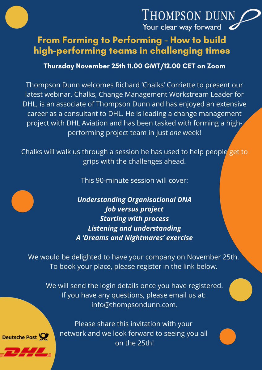 ThompsonDunn's tweet photo. A friendly reminder that there are just 8 days to go before our 'From Forming to Performing' Webinar. Please fill in our registration form to join https://t.co/ENb6gsDXpy. We look forward to seeing you there! https://t.co/J0YoJ6q7jU