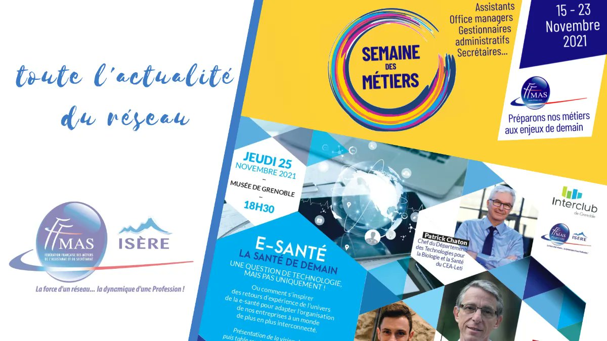 Le mois de novembre est riche en évènements !
La #semainedesmetiers continue jusqu'au 23/11, et la soirée annuelle organisée  avec l'Interclub de Grenoble sur la #esanté aura lieu de 25/11.
Tout un programme !
#assistante #officemanager #SMA2021 #interclub
buff.ly/3kJ66oH