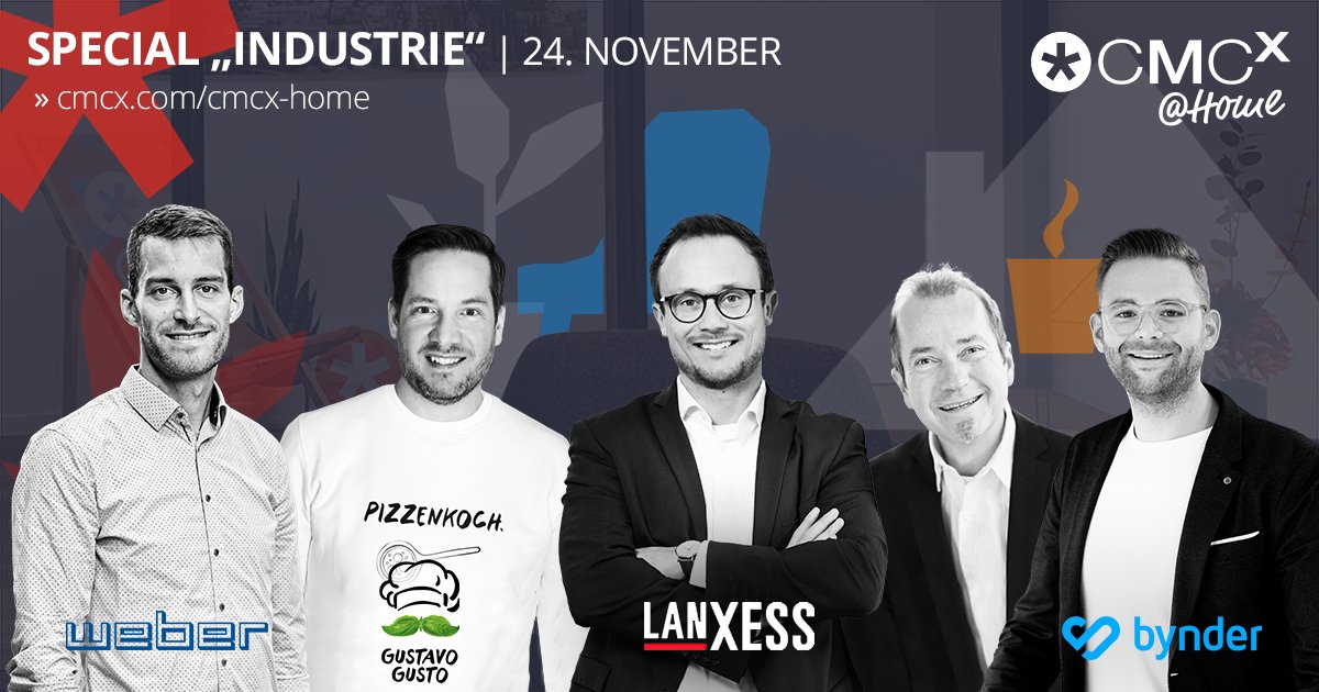 🏭 Wie kommunizieren Industrieunternehmen zeitgemäß? Unsere Eventempfehlung mit einem echt transformativen Programm. Speaker von: LANXESS|Gustavo Gusto|Weber Maschinenbau|Bynder 
⏰ 24.11. ab 14h 
🎟️ Kostenlos anmelden: cmcx.com/cmcx-home-mark…
 #cmcx #cmcxh