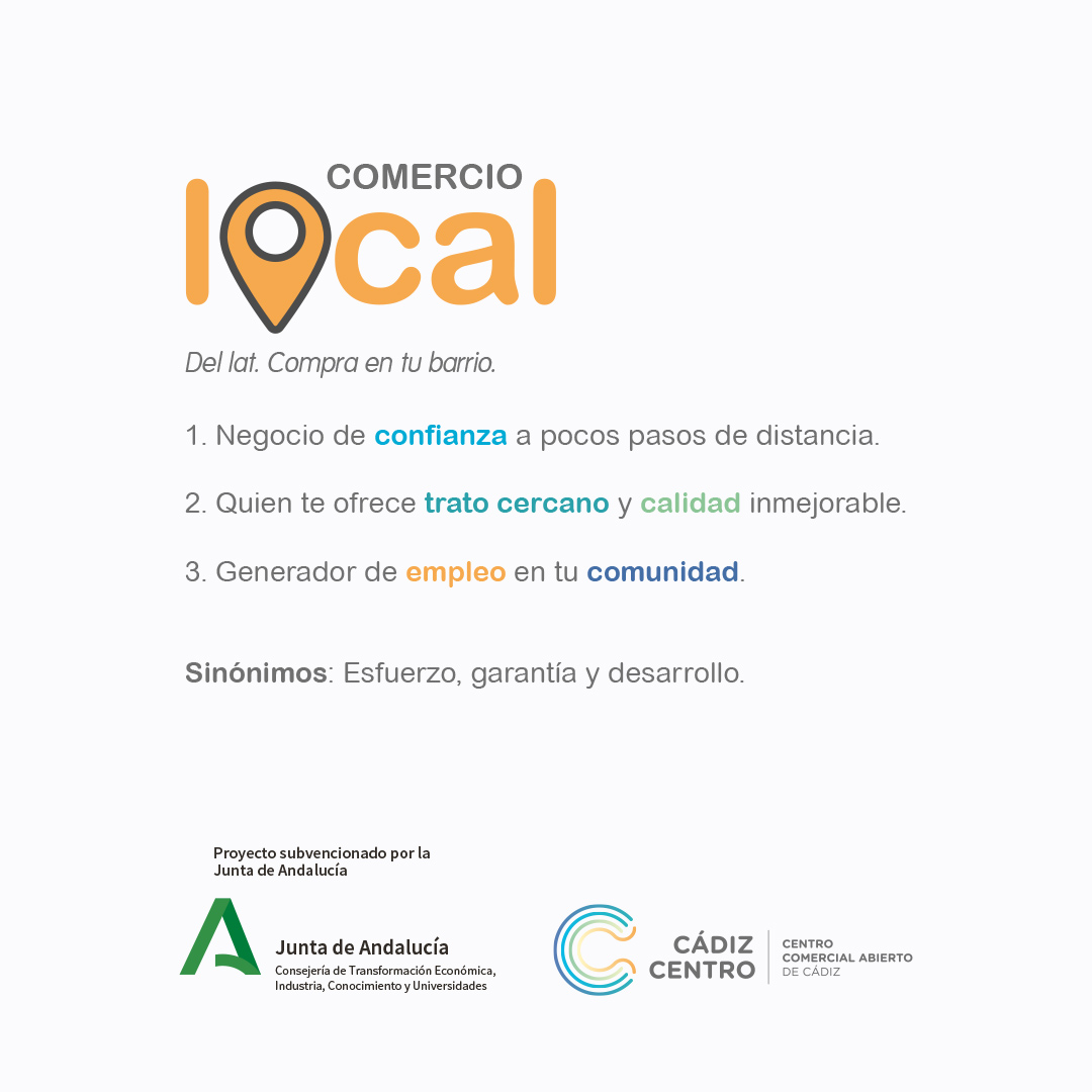 Comercio local. Del lat. Compra en tu barrio. 

👉🏻Sinónimo de esfuerzo, garantía y desarrollo.

#CompraEnTuBarrio 🙂