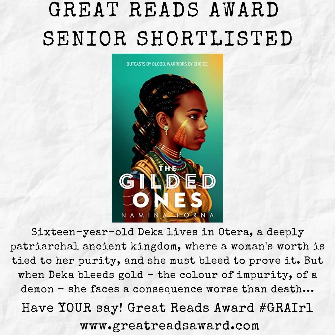 SLG_LAI's tweet photo. Explore the shortlist! Today's featured title is 'The Gilded Ones', by Namina Forna. Have YOUR say! #GRAIrl https://t.co/yQo4W6L798