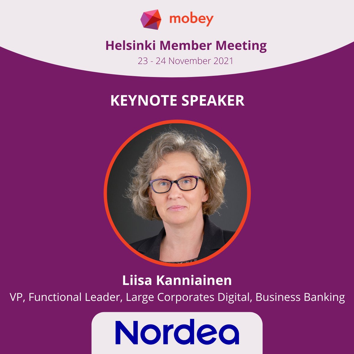 We're thrilled to announce Liisa Kanniainen, VP Functional Leader, Large Corporates Digital, Business Banking <a href="/Nordea/">Nordea</a> as our speaker at Mobey Member Meeting. Liisa will discuss: Will API Banking revolutionize corporate #payments? Nordea’s insights &amp; vision lnkd.in/e5Q25RfX