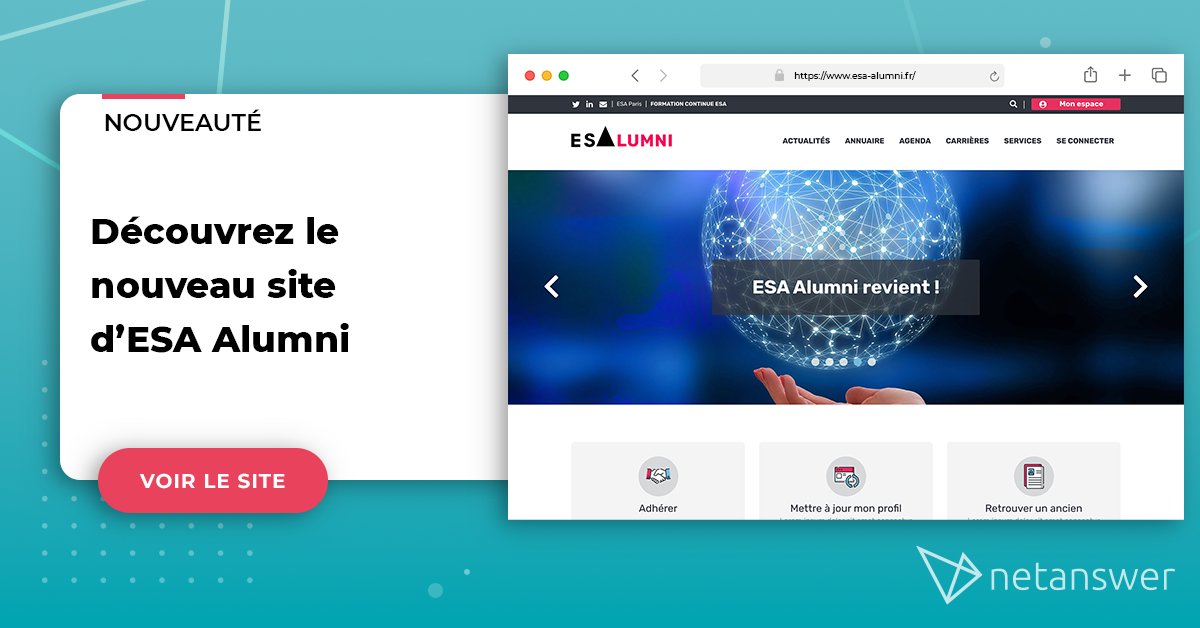 [Ils nous rejoignent 🤝]

L'association ESA Alumni rejoint le réseau Netanswer !

Découvrez leur nouveau site ! esa-alumni.fr

Merci d'avoir fait confiance à Netanswer !

#networking #alumni #reseau #communaute #NetAnswer