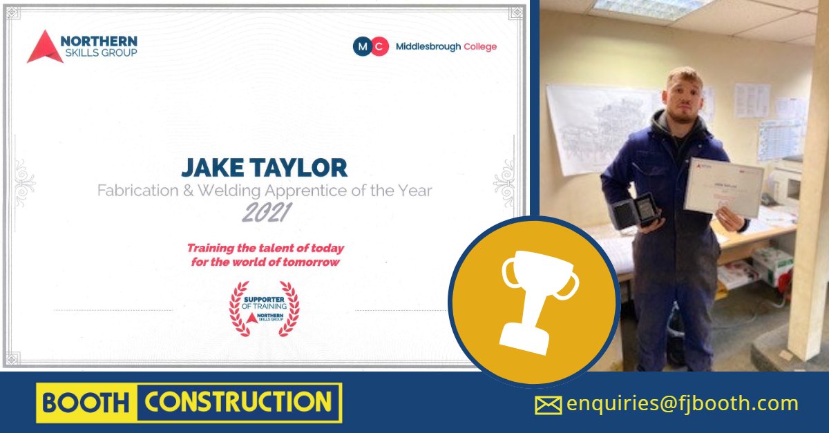 Congratulations to our Jake Taylor for winning Fabrication &amp; Welding Apprentice of the Year at the <a href="/northernskills_/">Northern Skills</a> Awards!

The @mbrocollege awards recognise the outstanding progress made by more than 2,200 #apprentices across the North East.

Well done Jake! 👏

#NSG2021