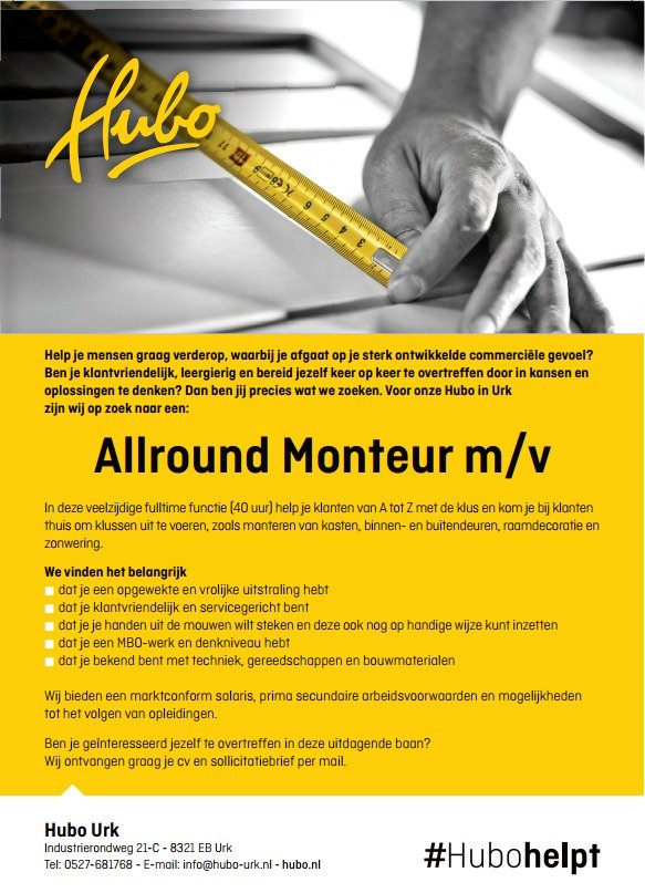 Interesse? Stuur je cv naar info@hubo-urk.nl