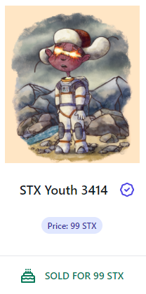 ArtOnStacks's tweet photo. GM Updates! βοΈ
π§π» @YouthOnStacks 3414 SOLD for 99 STX!
π€ Cowboy #StacksPunk 7249 SOLD for 189 STX!
And!
New collection coming today at 12pm EST! β°
More at https://t.co/8ATS8V19OK https://t.co/WHVfSFGqsG