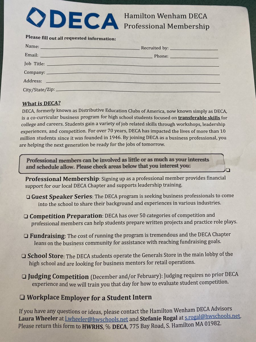 HWDECA's tweet photo. It is Day 17 of #DECAMonth and we are sharing our membership campaign activities! We have been promoting our DECA professional membership. 
@mass_DECA https://t.co/0IUti6Pex8