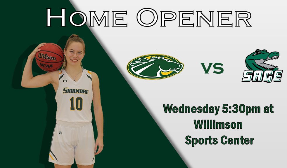 SkidmoreWBB's tweet photo. For the first time in 6๏ธโฃ4๏ธโฃ1๏ธโฃ days ๐, we are back in Williamson for GAME DAY๐ค๐ช๐ Home opener against Sage tonight at 5:30pm!! Letโs gooooo!!#giddyup๐ #tbredstrong #DefendTheStable https://t.co/DoOWYaLq7k