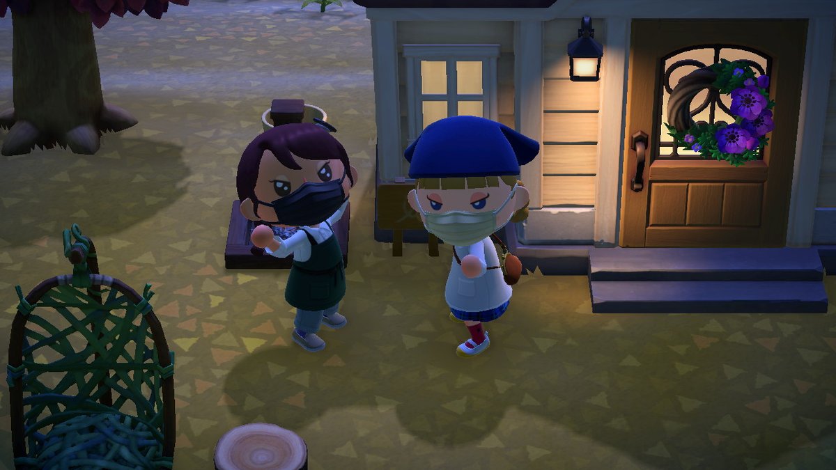 kandy444's tweet photo. 森でもマスクなぴえちゃとカオル。
ムキムキのリアクションがツボ。
 #どうぶつの森 #AnimalCrossing #ACNH #NintendoSwitch https://t.co/XwKNYZDvz2