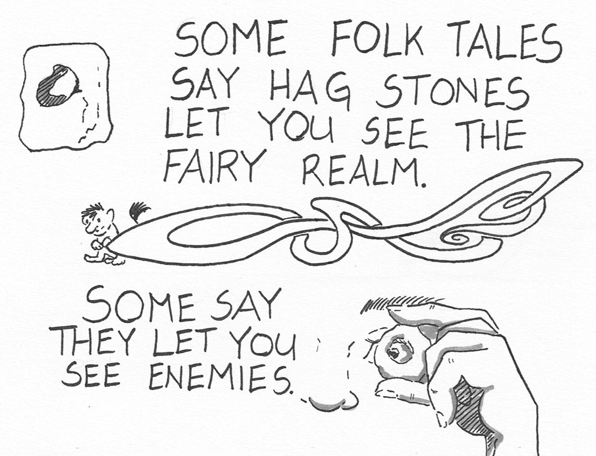 VagabondComics's tweet photo. @ishaway reflects on the magic and mythology of hagstones in their dreamy comic "Hagstones". Learn more about them in the Unlucky Issue > https://t.co/x1yXetyogX https://t.co/fV7SPjxre9