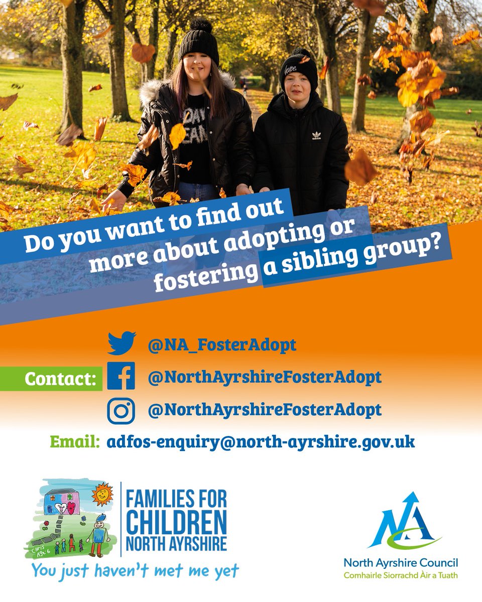 North_Ayrshire's tweet photo. It's #AdoptionWeekScotland this week - and we're encouraging people who could adopt or foster a child or sibling group to get in touch. More more information, please visit https://t.co/jcvdchkRtC https://t.co/RXrfiubdF0