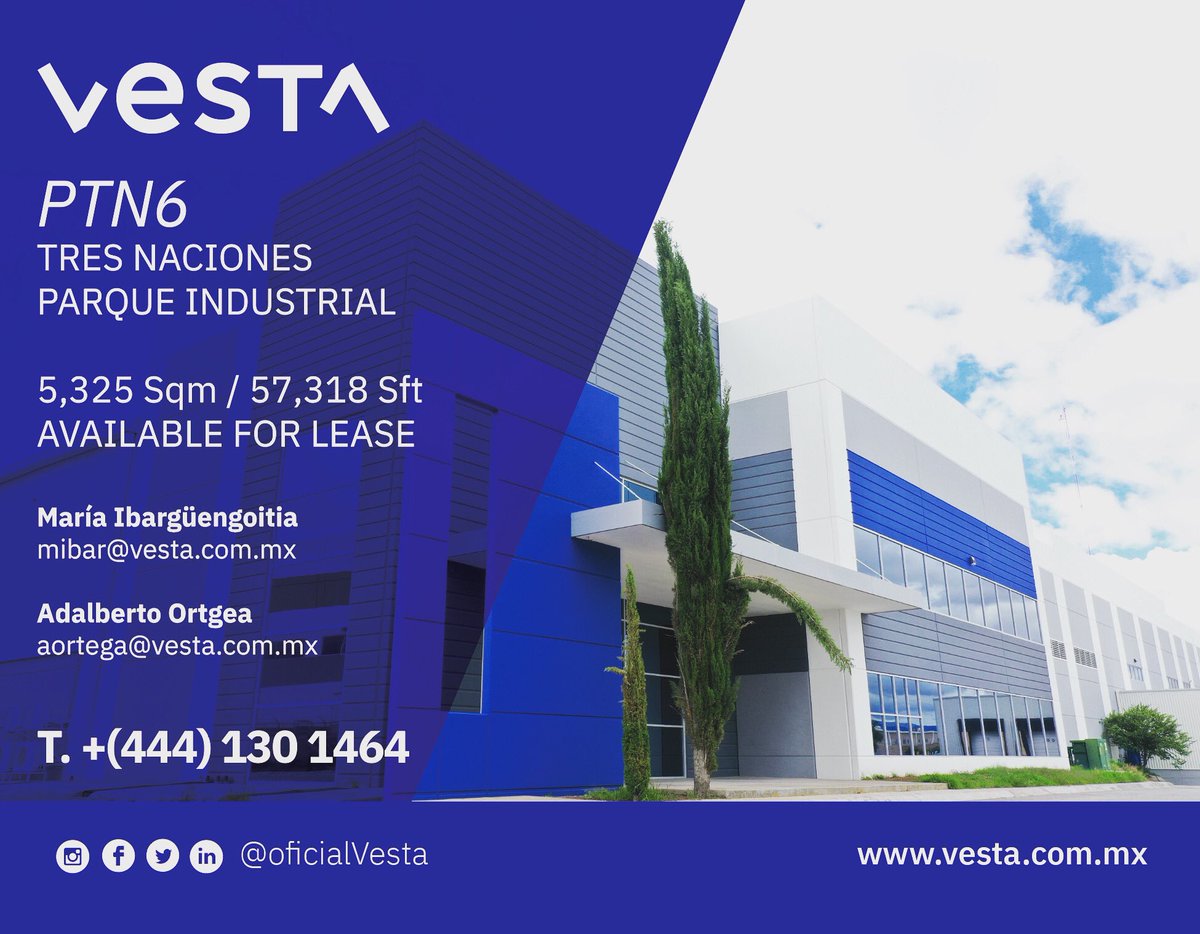 Industrial Building #Vesta #IndustrialRealEstate #ElevatingStandards #RegiónBajío #CommercialRealEstate #AvailableForLease #SLP #TresNaciones