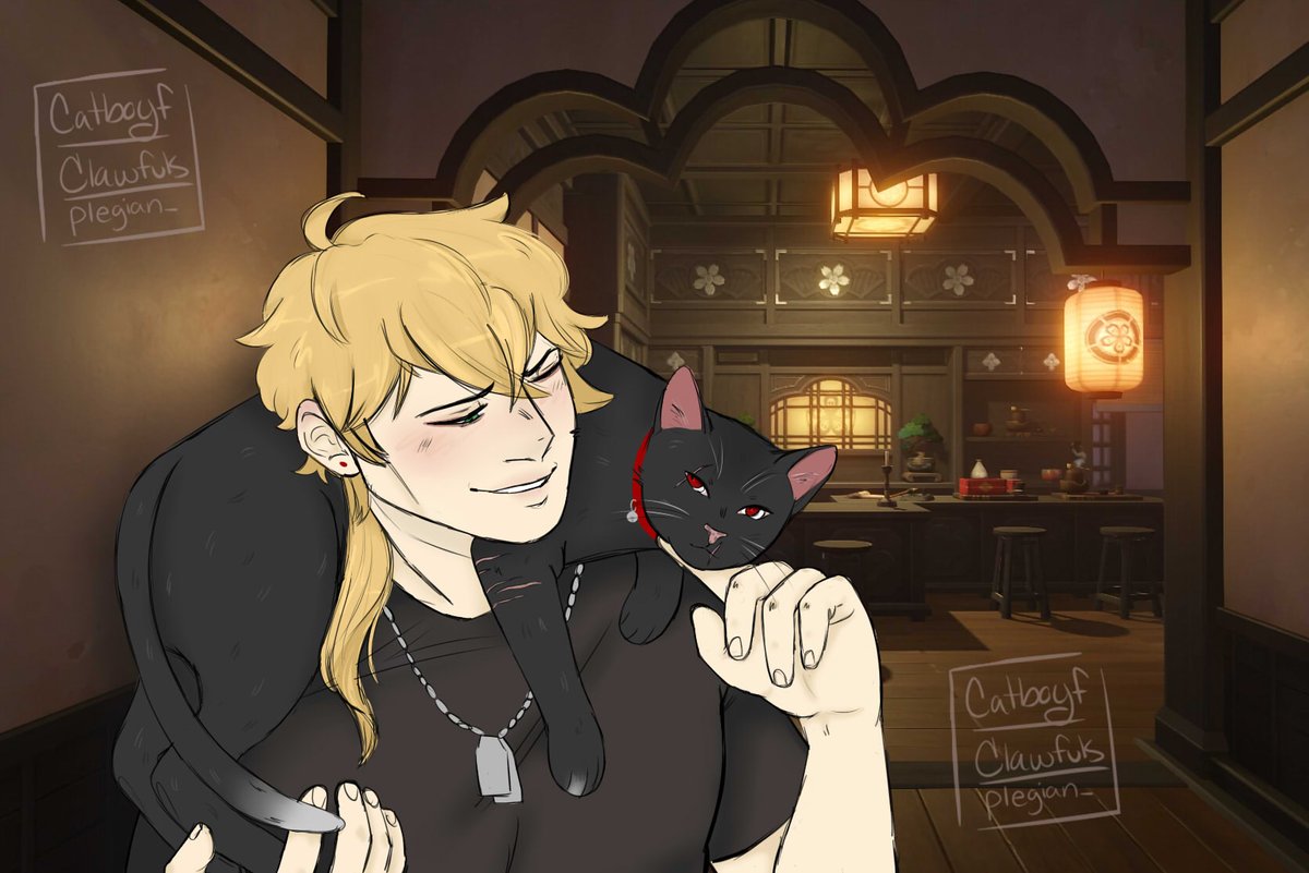 catboyf_art's tweet photo. just a quick lil thoma drawing (with mutt as a cat) #GenshinImpact  #thoma https://t.co/hSxZ6xNPgP