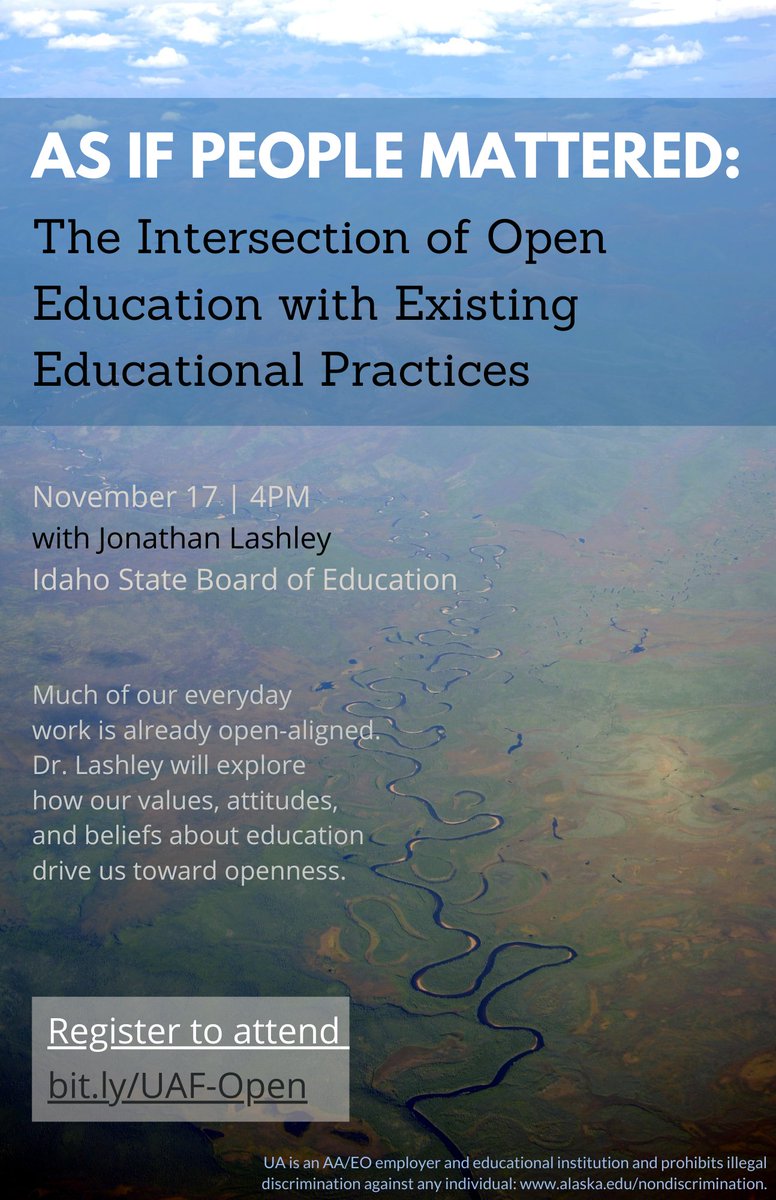 KendellNS's tweet photo. Tonight! @uafairbanks is hosting @Lashleyed for a discussion of OER, "As If People Mattered." We're not gonna max out our zoom limit, so you should come! 8pm EST, 4pm AKST. Preregister: https://t.co/FVYA5xIvNv https://t.co/HBmW1NkcUb