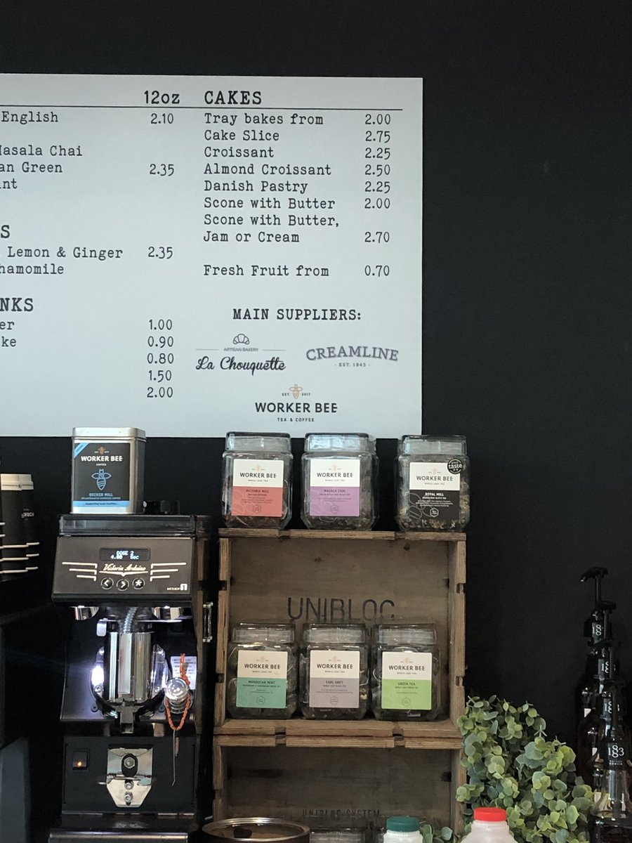 Just popped into the new cafe in <a href="/MCRCnews/">Manchester Cancer Research Centre</a>. Family run (brother, sister and friend Alison) serving <a href="/workerbeeMCR/">Worker Bee Tea & Coffee Manchester</a> coffee, food &amp; snacks. Open to public, 10% off NHS. Sharing the menu as I know half of my Twitter feed run on 90% caffeine like me and are based within 50 metres😂