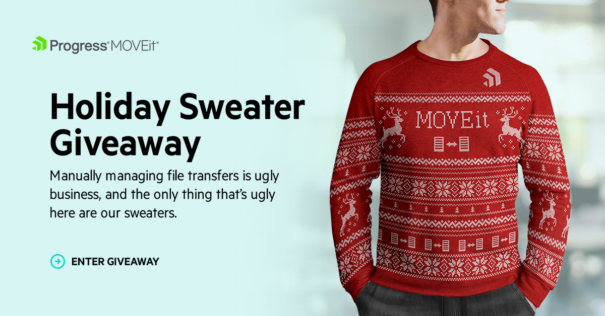 Your holiday season just got a little merrier with MOVEit. Enter now for your chance to win this limited edition MOVEit Ugly Holiday Sweater. 

- Follow @ProgressMOVEit on Twitter
- Like and Retweet this post
- Send us a DM to get the giveaway code

prgress.co/3Ck4lnR