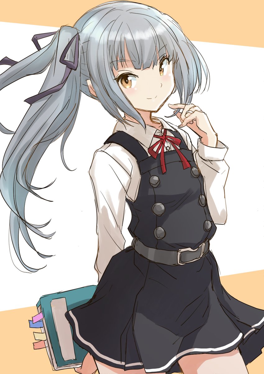 kasumi (kancolle) ,kasumi kai ni (kancolle) 1girl solo grey hair long hair dress side ponytail shirt  illustration images