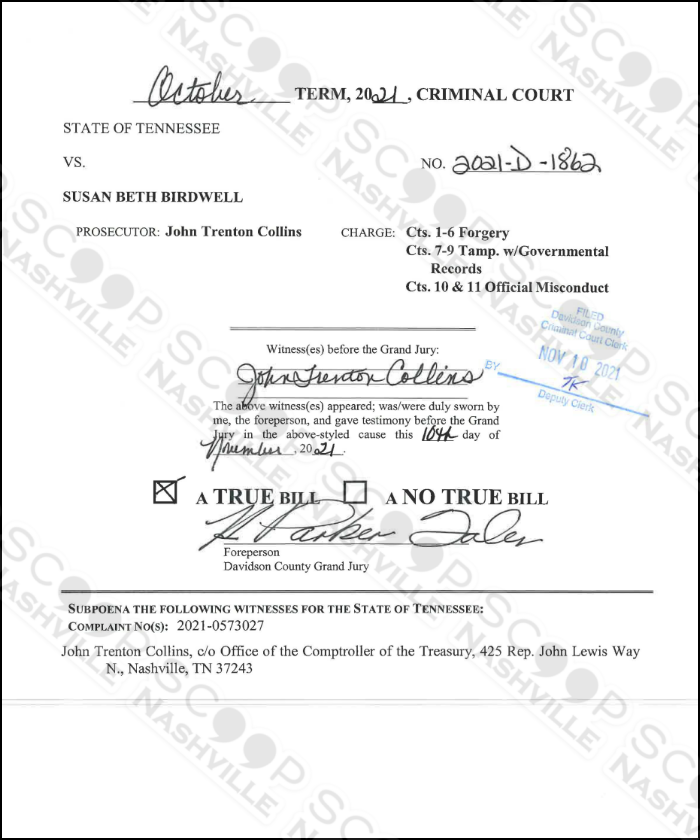 scoopnash's tweet image. #BREAKING:  Clay County TN Circuit Court Clerk Susan Birdwell indicted on 11 counts by #GrandJury in Nashville after submitting fake expunction orders to @TBInvestigation #OfficialMisconduct #Forgery @TNOpenGovt - Free on $5K Bond.