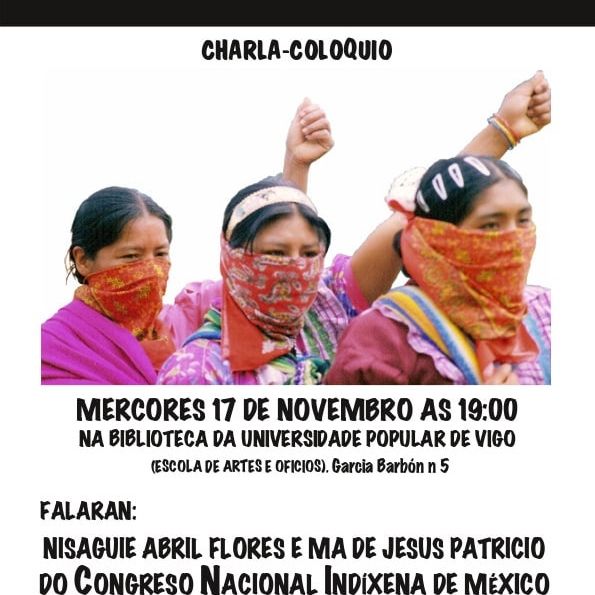 xirapolavida's tweet photo. #XiraPolaVida Esta tarde en #Vigo encontro aberto ca voceira do @CNI_Mexico  Mª de Jesus Patricio, Marichuy, e a integrante da Asamblea de los Pueblos Indígenas del Istmo en Defensa de la Tierra y el Territorio Nisaguie Abril Flores #EZLNaEuropa #LoitasPolaVida #LaGiraZapatistaVa https://t.co/dkawB91Dc3