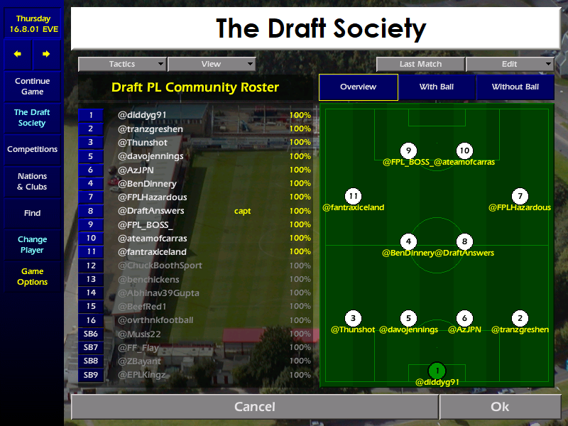 Draft_Society's tweet photo. We love the #DraftPL Community and the positivity it fosters... shout out to these must-follow accounts!
GK @diddyg91
RB @tranzgreshen
CB @AzJPN
CB @davojennings
LB @Thunshot
CM @BenDinnery
CM @DraftAnswers (C)
RW @FPLHazardous
LW @fantraxiceland
SC @ateamofcarras
SC @FPL_BOSS_ https://t.co/qCyNCiuPWn