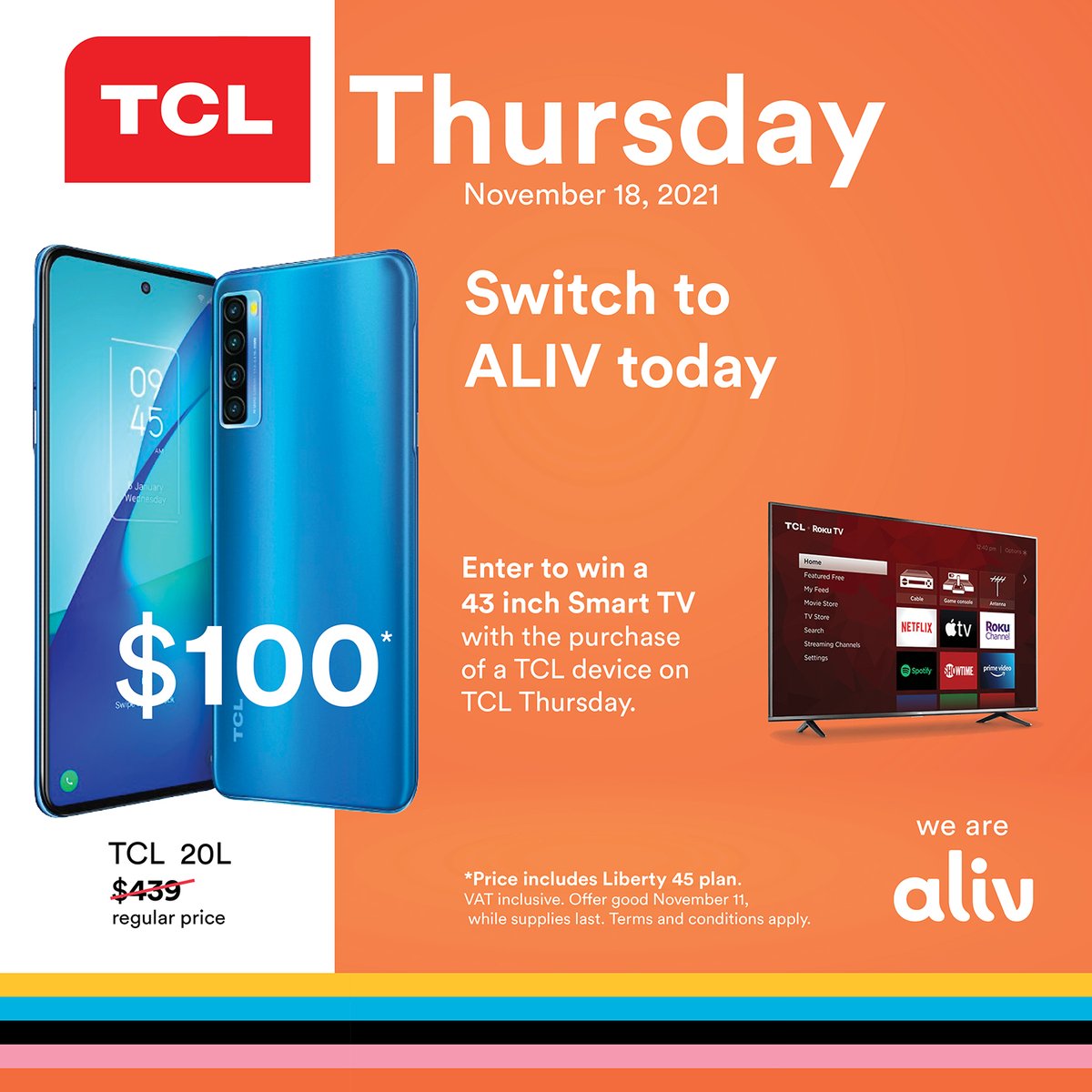 wearealiv's tweet photo. Stop into an ALIV location near you this Thursday for TCL Thursdays! Bringing you deals and discounts on a selection of TCL Smartphones. We Are ALIV.
#tcltv #broadbandplans #wifi #linkzone #Discounts #ALIV #WeAreALIV #ALIVDeals #BelieveInBest #Gift #bealiv #stayconnected https://t.co/TQHMwyORjr