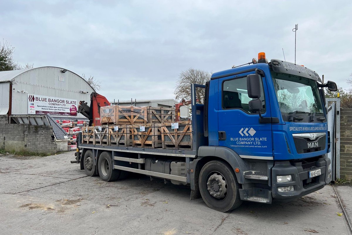 Another load of <a href="/SSQSlate/">SSQ Natural Slate</a> Riverstone leaving our Straffan depot for site delivery this evening. #roofing #slate #constructionireland