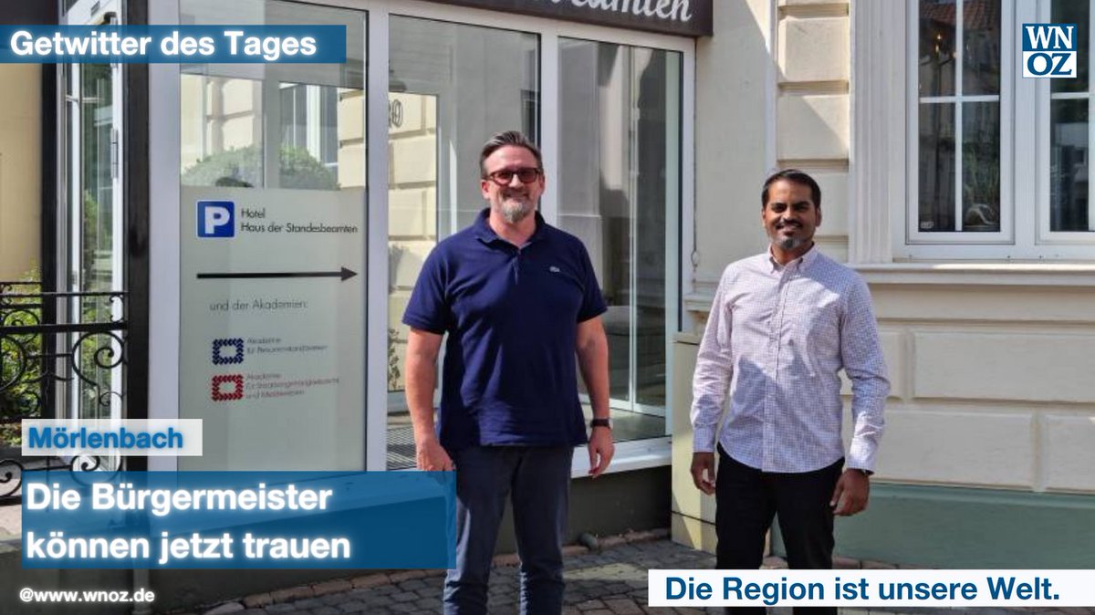 Paare, die künftig in #Mörlenbach oder #Birkenau standesamtlich heiraten möchten, können sich auch vom jeweiligen #Bürgermeister Erik Kadesch oder Milan Mapplassary trauen lassen. #wnoz bit.ly/3wZ92SX