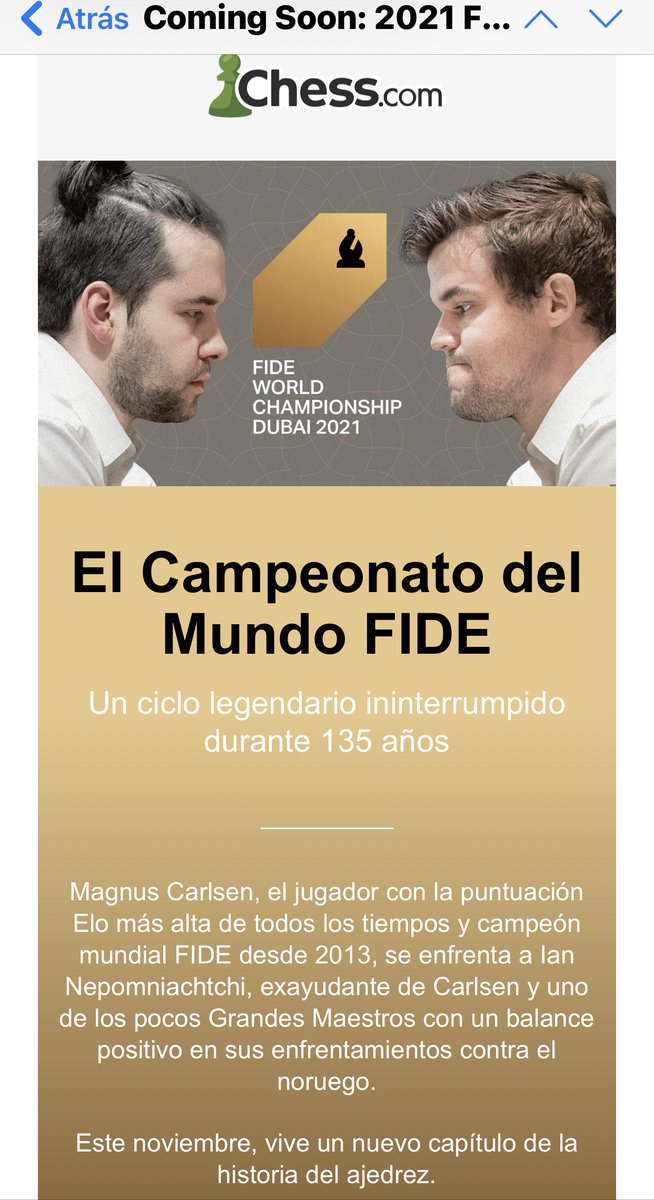 oierfano's tweet photo. Buenísima la Newsletter de @chesscom_es @chesscom sobre el Mundial de Ajedrez y @MagnusCarlsen 

Buenísima 👏🏼 https://t.co/VCk4wvH93I