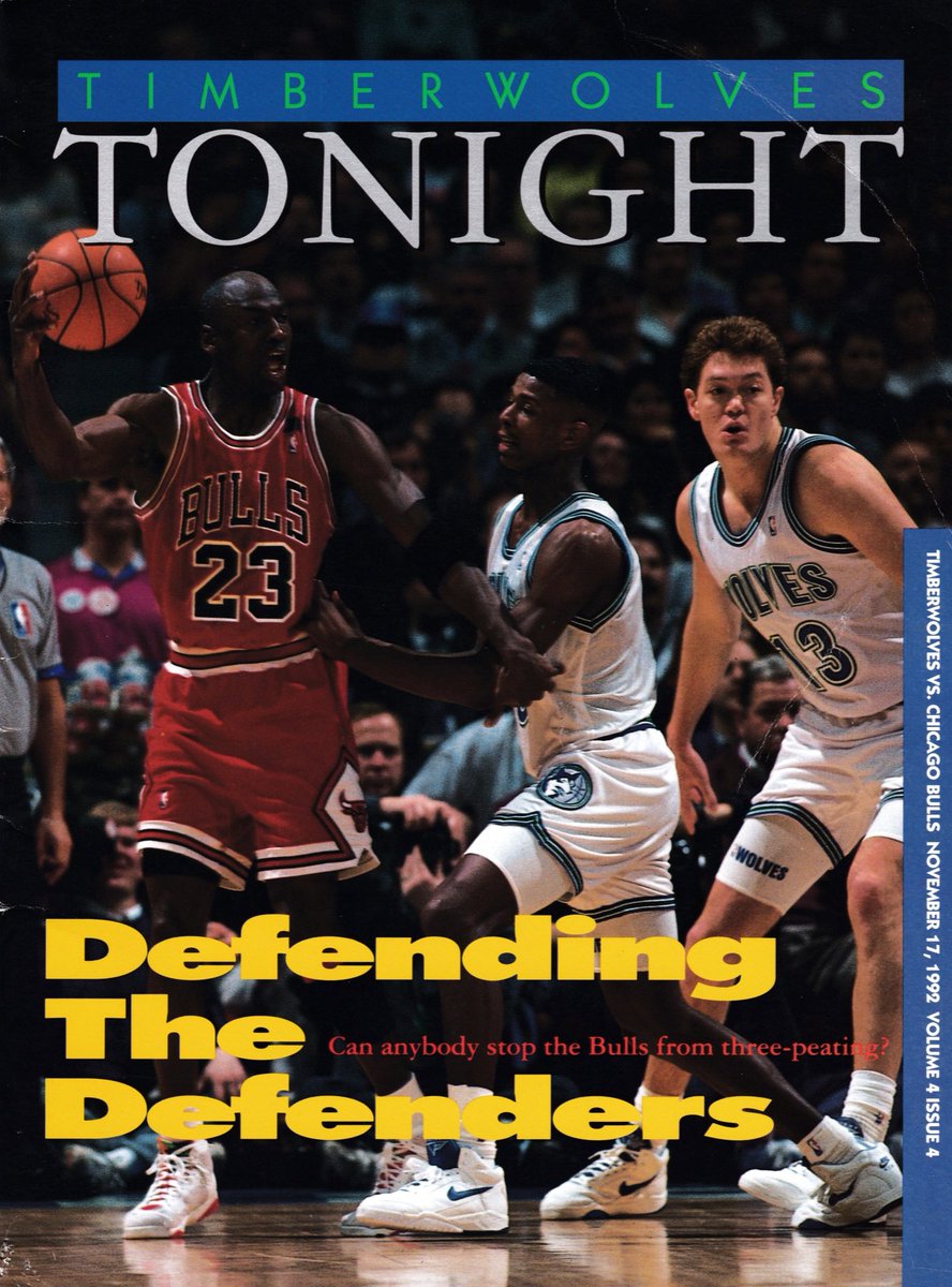 MJ23Covers's tweet photo. Timberwolves Tonight Program, November 17, 1992 #Jumpman #Jumpman23 #JumpmanHistory #MichaelJordan #Jordan #AirJordan #Chicago #Bulls #LucLongley #Minnesota #Timberwolves #NBA #NBAHistory https://t.co/pvPxUu8eoN