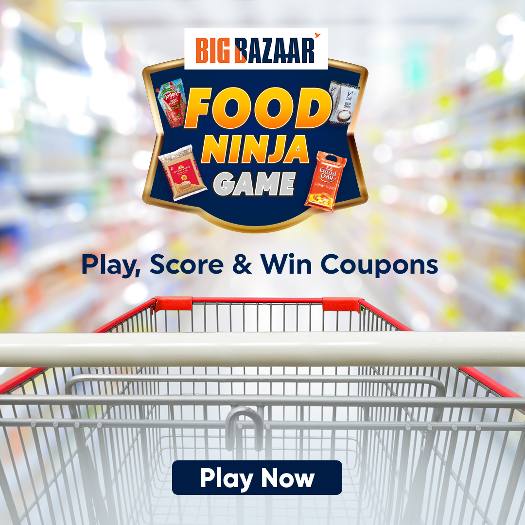 BigBazaar's tweet photo. It's time to play and win free shopping coupons! Show your ninja skills by playing our fun #FoodNinja game and win free shopping coupons to shop at Big Bazaar stores. Share your score screenshot in the comments below. Click https://t.co/I6u27KjNs5 https://t.co/uRC9WhcdeP