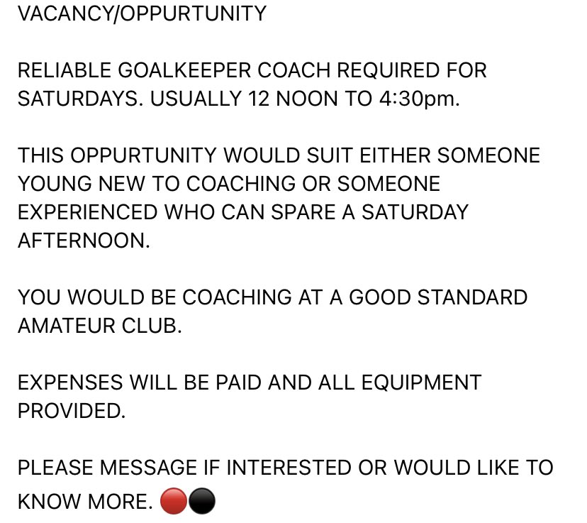 WRAFC1stTeam's tweet photo. 🔴⚫️ VACANCY/OPPORTUNITY 🔴⚫️ https://t.co/33CfOFepel