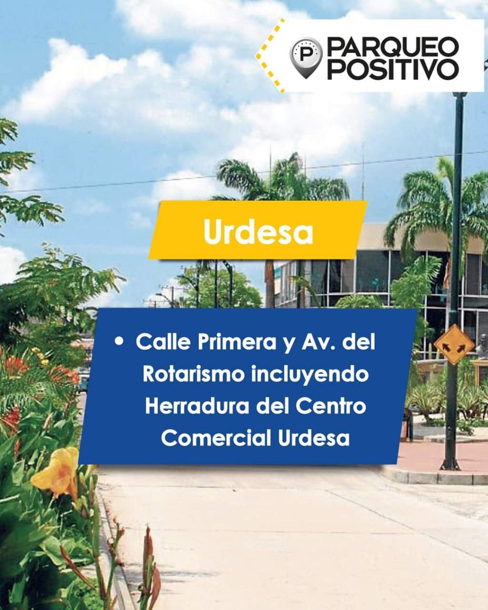 Informamos sobre las nuevas áreas de influencia donde aplicará el servicio de parqueo tarifado en Guayaquil, en las zonas de Urdesa y La Alborada. 🅿️

Descarga la app Parqueo Positivo y hazlo todo simple, fácil, ágil y todo desde tu celular 📱