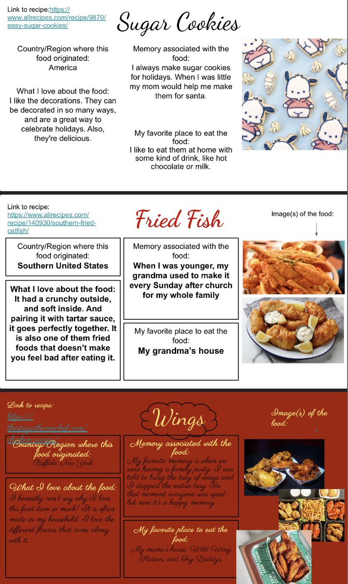 Before starting Fried Green Tomatoes at the Whistle Stop Cafe, each student created a page for our class cookbook.  They researched the origin of their favorite food, shared memories associated with it, and provided a recipe! #mcpss #WeSlayELA