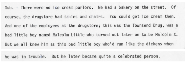 #dyk that before he became a civil rights icon, Malcolm X lived in Boston and worked at Townsend Drugstore in #Dorchester? Irene Robinson, a Dorchester resident describes Malcolm as a teenager in her oral history interview with <a href="/CityOfBoston/">City of Boston</a>. <a href="/HUBhistory/">Jake @ HUB History</a>