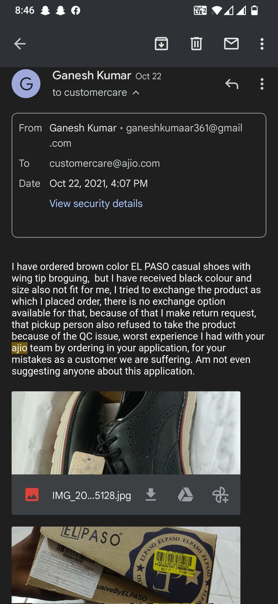 Ganesh45272089's tweet image. @AJIOLife #Badexperience #worstonlineshoppingzone #zerocustomersupport #ajio #ajiolife