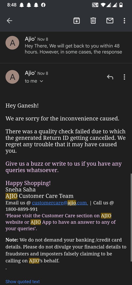 Ganesh45272089's tweet image. @AJIOLife #Badexperience #worstonlineshoppingzone #zerocustomersupport #ajio #ajiolife