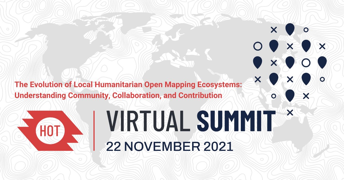 hotosm's tweet photo. Register by tomorrow for HOT Summit 2021! https://t.co/a9akLnNpHu

Don't miss the chance to hear from community members around the world share their perspectives, learnings, and resources for local mapping communities. https://t.co/CLe9SE2Ab2