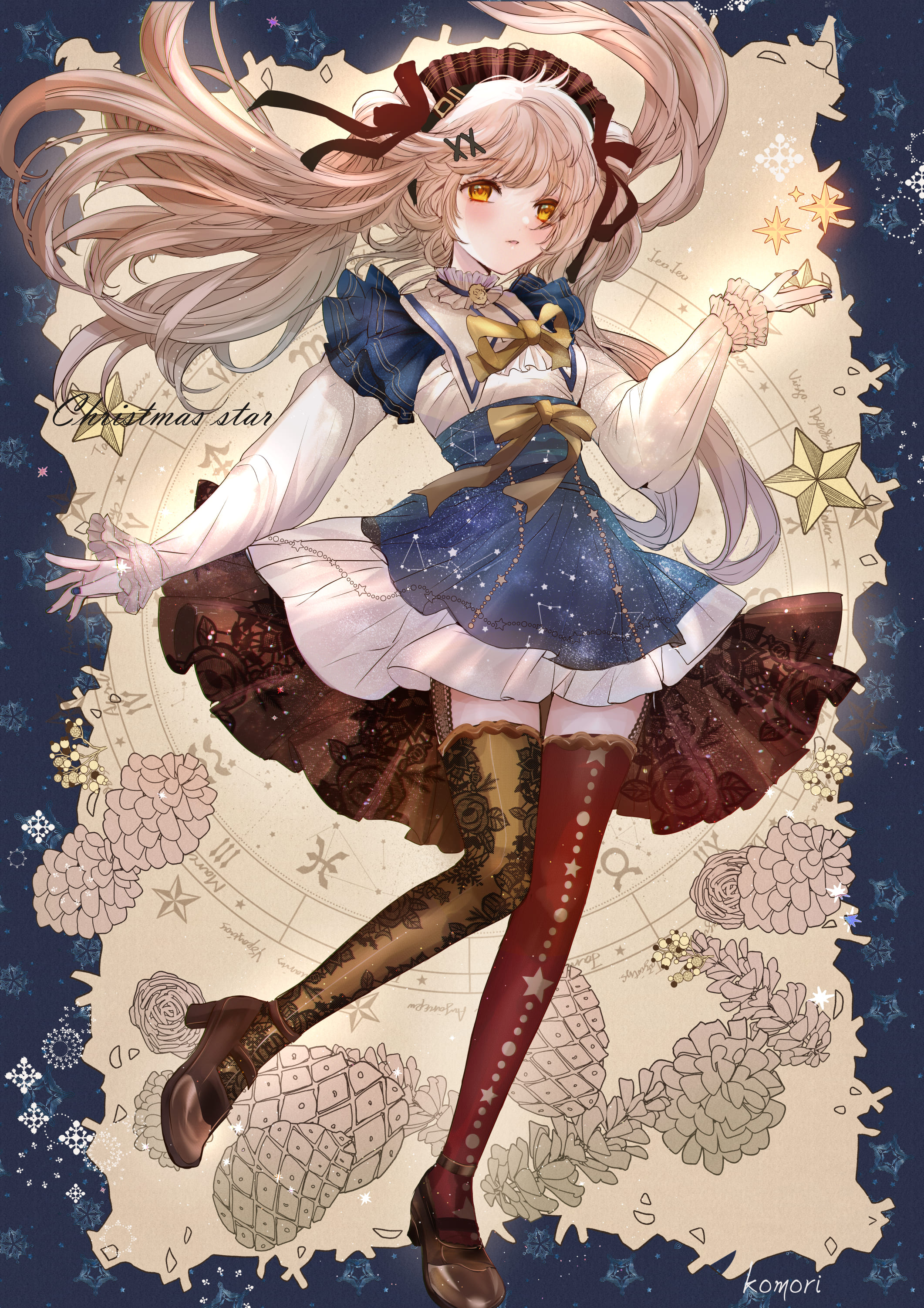 こもりひっき 幻想少女絵 クリスマス星座ワンピース 量産 地雷型の可愛いヘアスタイルとアイテムを ちりばめた クリスマスの ロリータファッションコーデイラストです Christmas クリスマスイラスト イラスト T Co 7rqnshuuaw Twitter