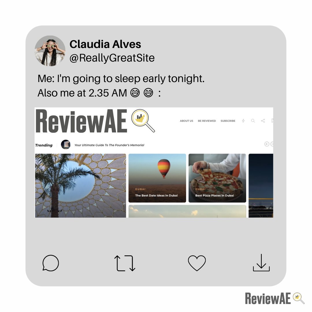 ReviewAE's tweet photo. Some people can't sleep because they have insomnia. I can't sleep because i have ReviewAE😂

To get the greatest reviews out there, check out ReviewAE.

#ReviewAE https://t.co/wp0C9M6MEv