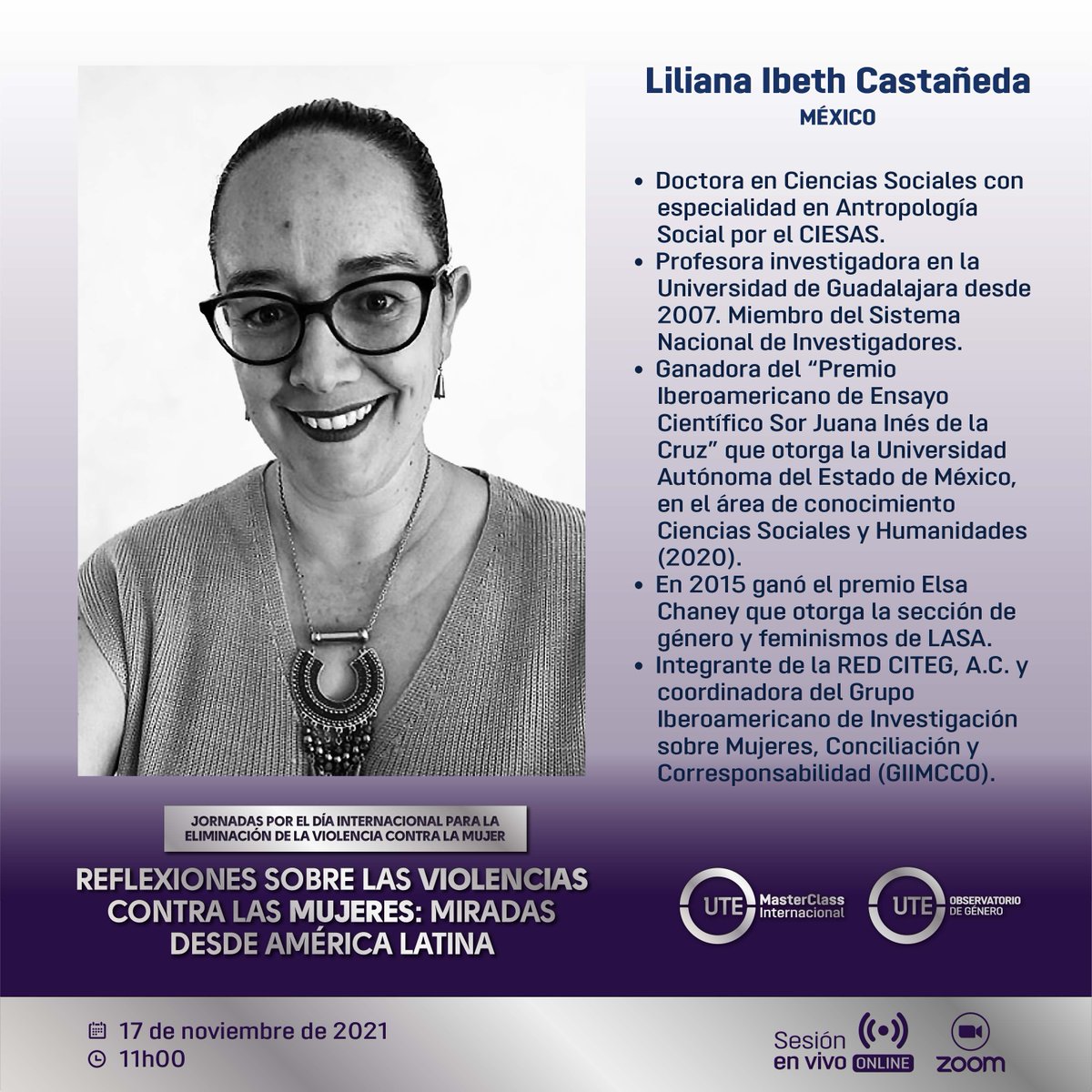 ⚪Observatorio de Género | En el marco del Día Internacional para la Eliminación de la Violencia contra la Mujer, analizaremos la importancia de visibilizar esta problemática. Regístrate 👉bit.ly/RegReflexViolM…
📌Del 16 al 25 de noviembre 🕞11h00
🎥 Zoom bit.ly/ZReflexViolMuj…