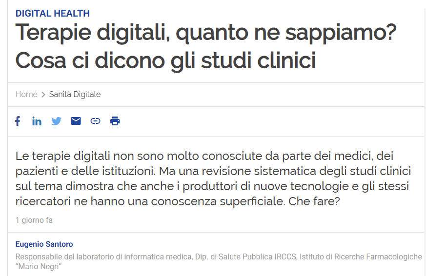 Un intervento digitale a supporto del monitoraggio o gestione di una patologia è una terapia digitale? No, perchè l'intervento non è LA CURA.Anche se l'efficacia è supportata da un RCT. Questo mio articolo su <a href="/Agenda_Digitale/">AgendaDigitale.eu</a> aiuta a capire la differenza.  agendadigitale.eu/sanita/terapie…