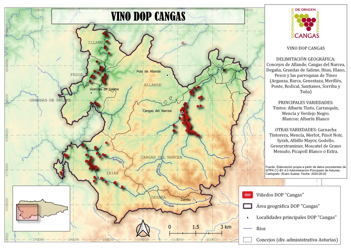 gis_jon's tweet photo. #30daysmapchallenge Day 17: Land (landuse) #QGIS 🗺️

ES - Territorio de la DOP "Cangas" (Asturias). Viñedos en los Valles del Narcea, Navia e Ibias. 
EN - PDO "Cangas" (Asturias,SPA) territory #vineyard
FR - Territoire de la AOC "Cangas" (Asturies,ESP) #vignoble

#winetasting https://t.co/d2JxC5LX0X
