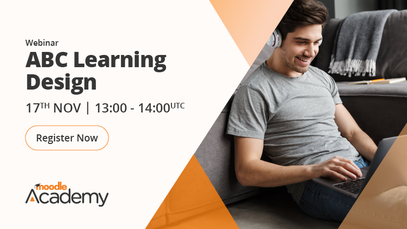 moodleacademy's tweet photo. Moodle Academy ABC Learning Design webinar starts in a few hours. 17th Nov 13:00-14:00 UTC. Register now: https://t.co/Ti3qubXS3a Listen to @CliveYoungUCL, 
@NatasaPerovic &amp; @Clare_Gormley discuss #ABCLD. https://t.co/y1vYQiDi8J